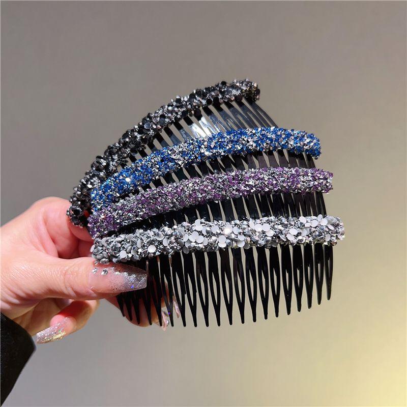 Fascia Per Capelli Con Strass E Denti A Pettine, Antiscivolo, Larghezza 1,6 Cm, Colore Grigio Scuro, Per Donna E Ragazza
