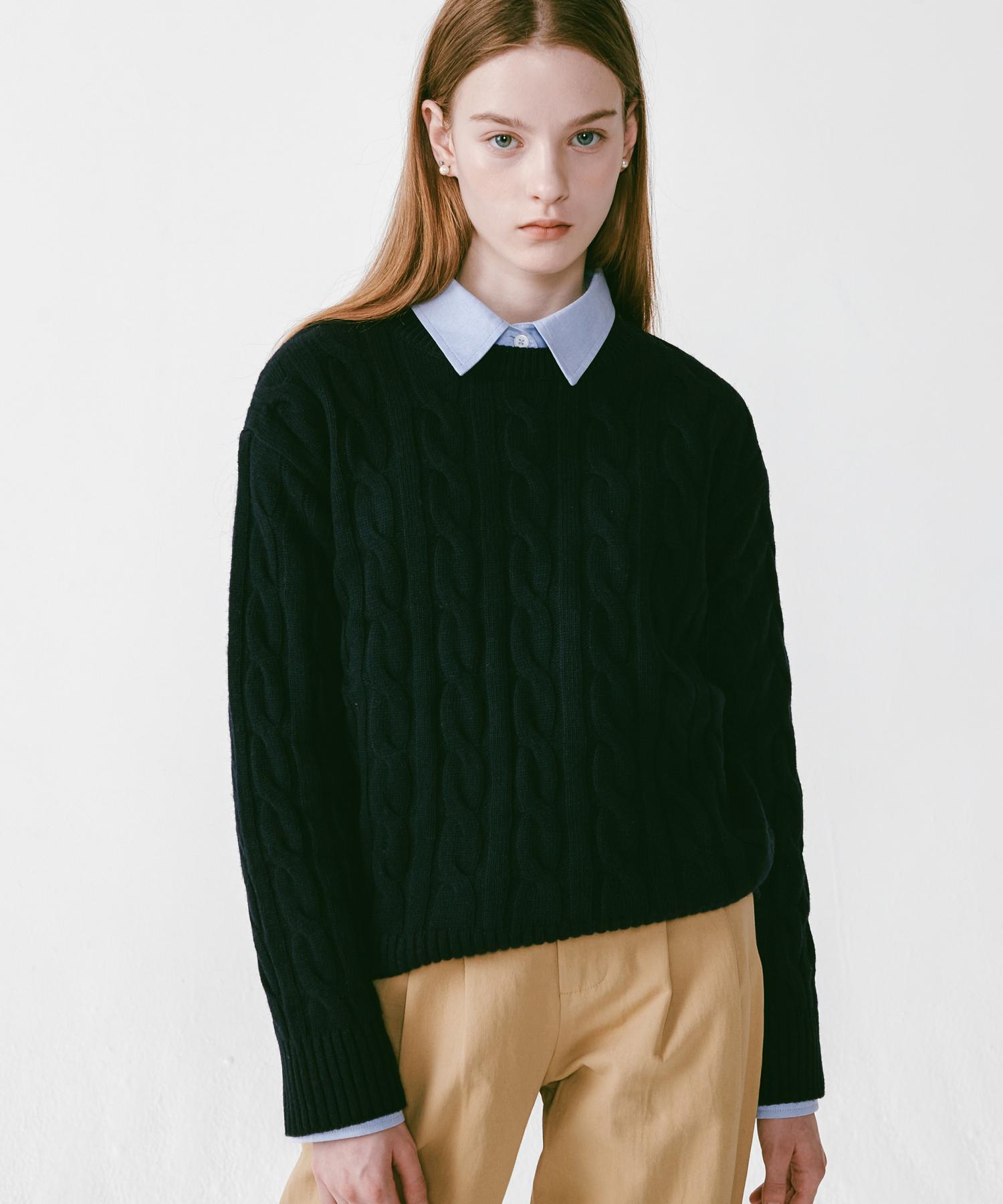 Rosiro Round Cable Knit [Navy] M