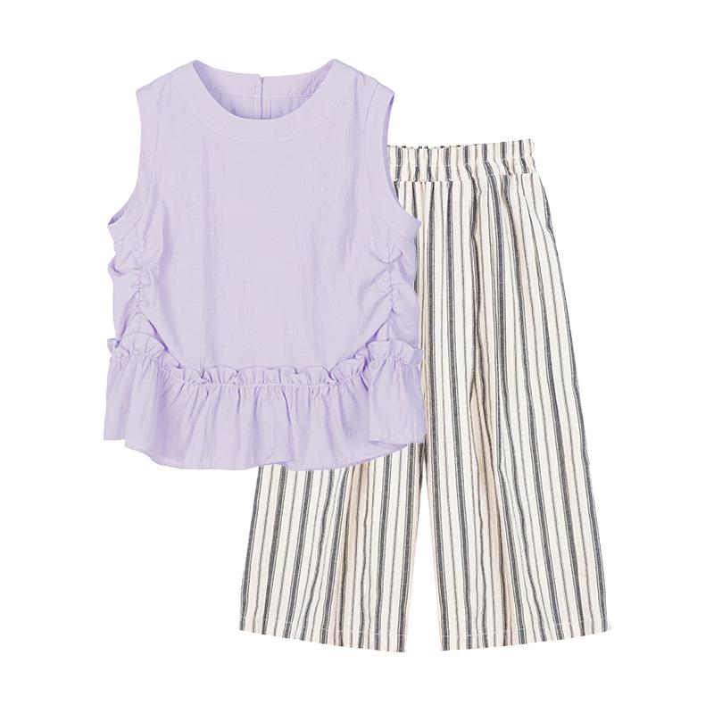 Fuluomi Girls' Summer Korean Casual Top & Wide-Leg Pants Set