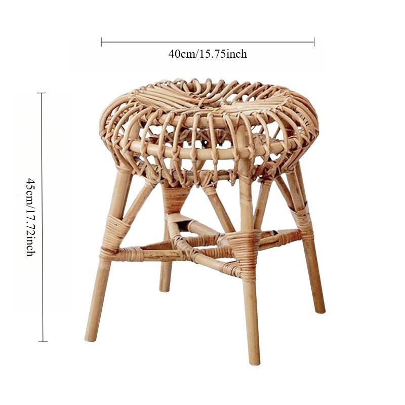 

French Vintage Rattan Chair Dining Living Room Coffee Side Dressing Stools Simple Ottomans Furniture Home Decoration Accessories