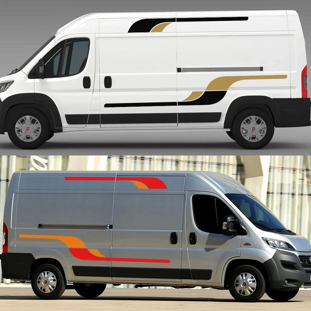 4PCS Car Long Side Stickers Graphics Camper Van Auto Racing Decals For Fiat Ducato Vinyl Film Accessories DIY Decoration