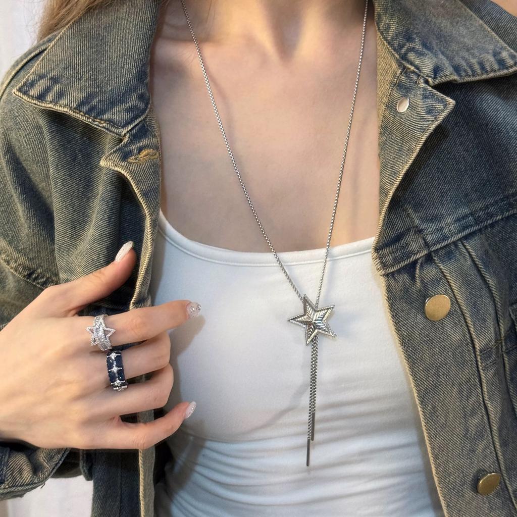 Mangxing Double-layer Necklace Trendy Light Luxury Niche Design Sense Hip-hop Style Couple Collarbone Chain Wind Octagram