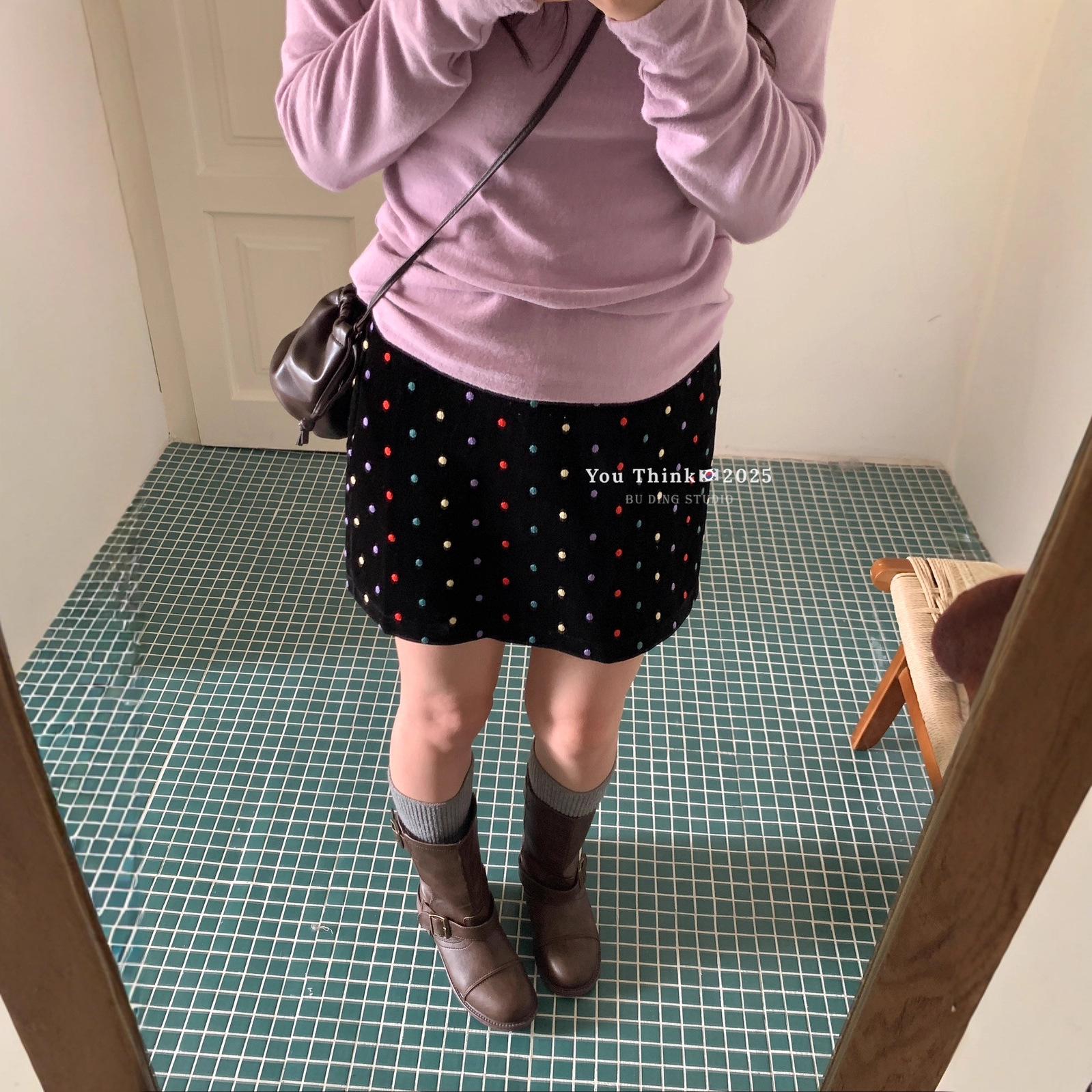 

**Shisanhang Embroidered Polka Dot Velvet A-Line Skirt** Small чёрный
