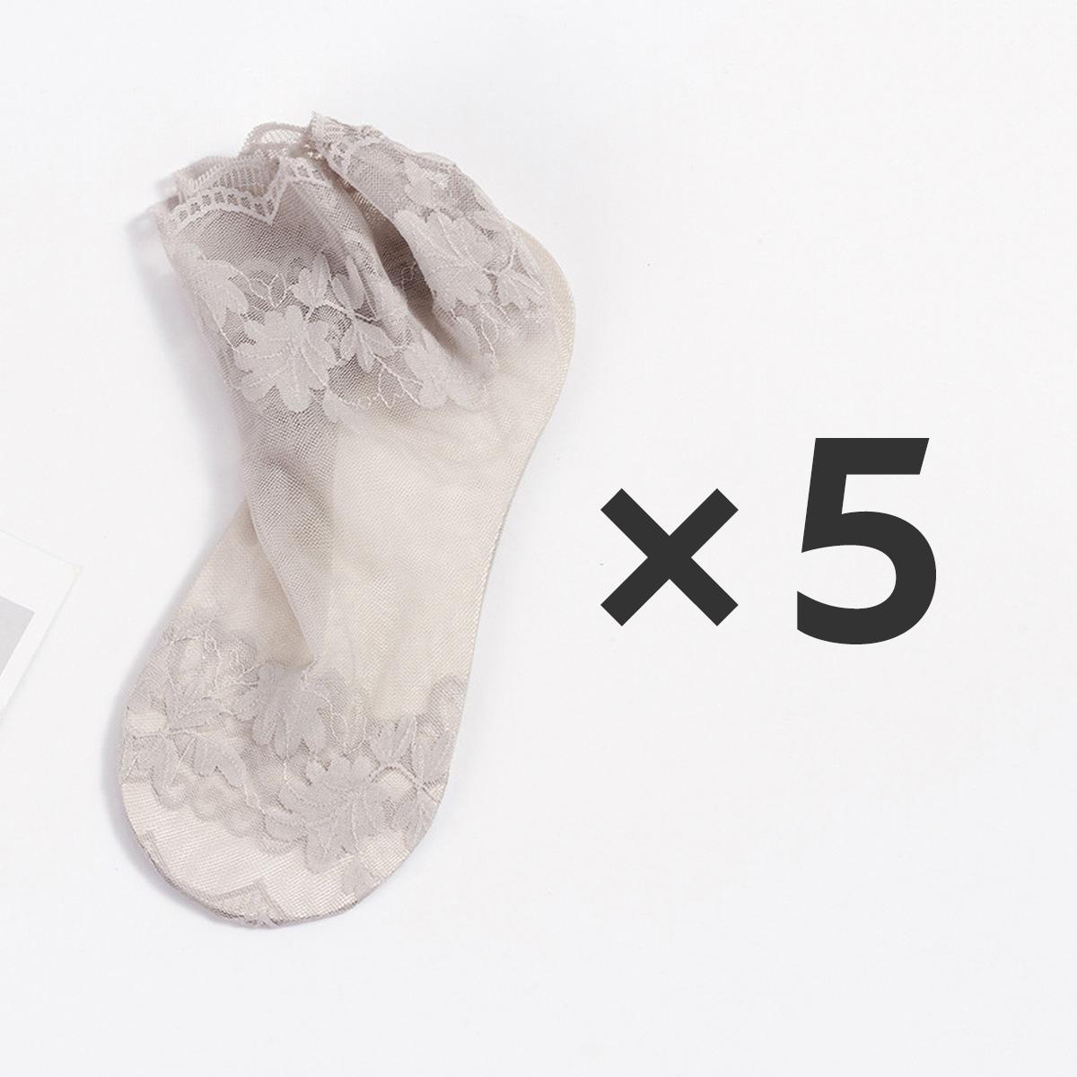 5 Pairs Women Lace Thin Transparent Socks Summer Flower Invisible Ruffle Sock Mesh Breathable Fashion Female Ankle Socks 5 pairs