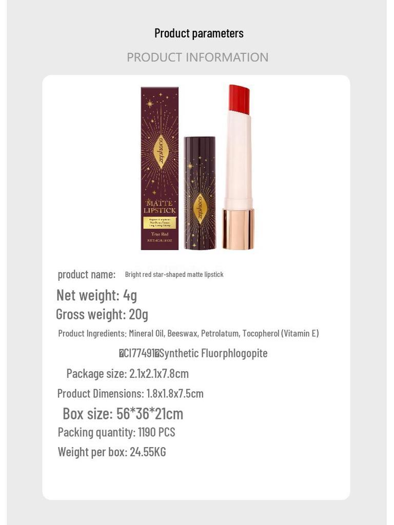 Zephoco True Red Starry Matte Lipstick – Effortless Application for Everyday Wear