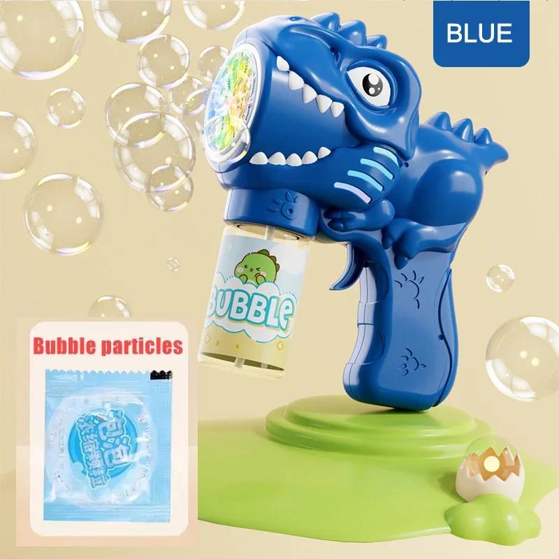 Non-Toxic 6-Hole Dinosaur Bubble Machine Electric Bubble Gun With Light Fully Automatic Bubble Gun Automatic Soap Blower Outdoor Game Toy