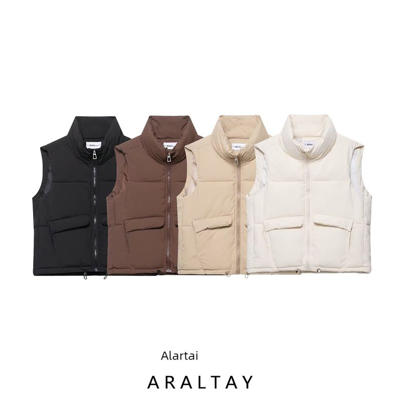 Araltay New Arrival Fashion Style Women's Clothing Fashion All-Match Minimalist Pure Color Sleeveless Turtleneck Cotton-Padded Jacket Vest Coat