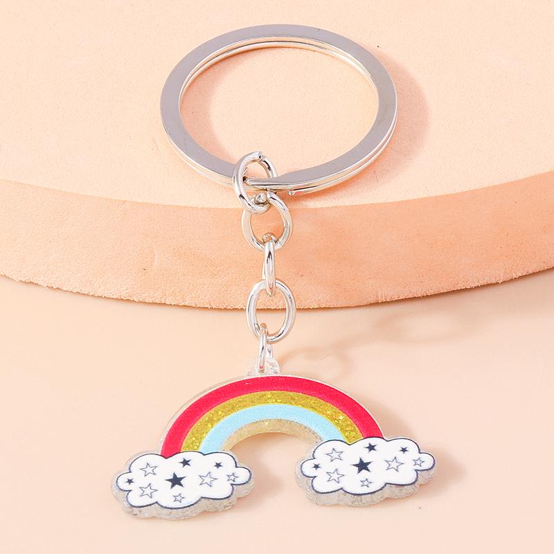 Cartoon Smile Rainbow Keychain Resin Key Rings Gifts for Women Men Car Key Chain Jewelry Bag Accessories
