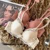 French Small Chest Gathering Lace Bra Women's Soft Steel Ring Flower Embroidery Sexy Lingerie Mesh Hollow Out Brassier