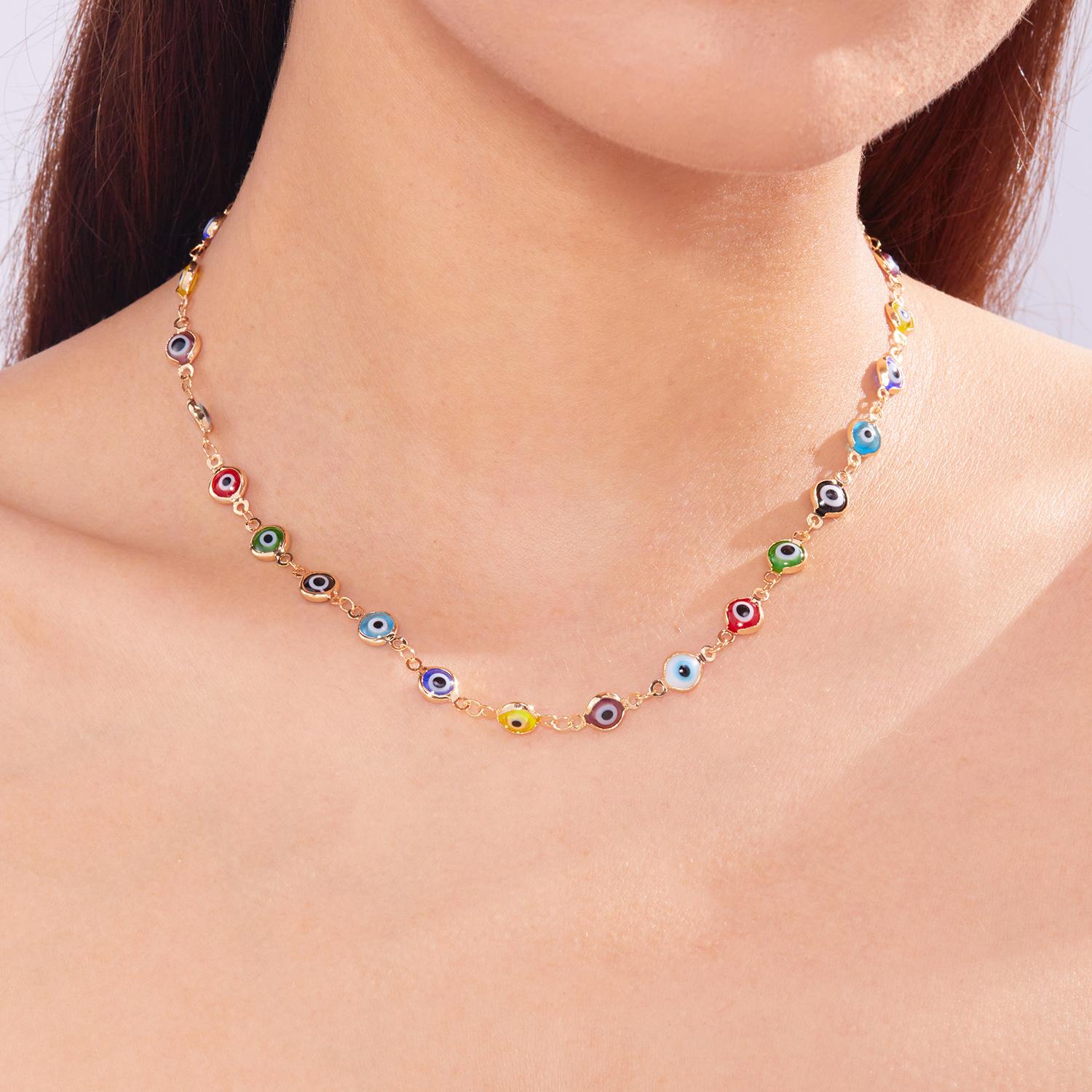 

Lucky Turkish Evil Eye Necklace For Women Colorful Red Blue Eye Adjustable Metal Clavicle Chain Choker Good Luck Wealth Jewelry