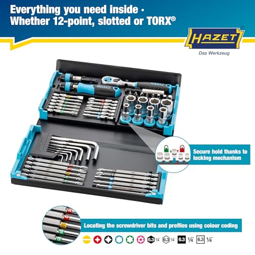 HAZET 2200SC-32 Bit Set, 59-piece, 1/4-inch (6.3mm), Smart Case, Magnetic Closure, Torx/Hex/Phillips/Slotted, Chrome Vanadium Steel, Foldable, Compact