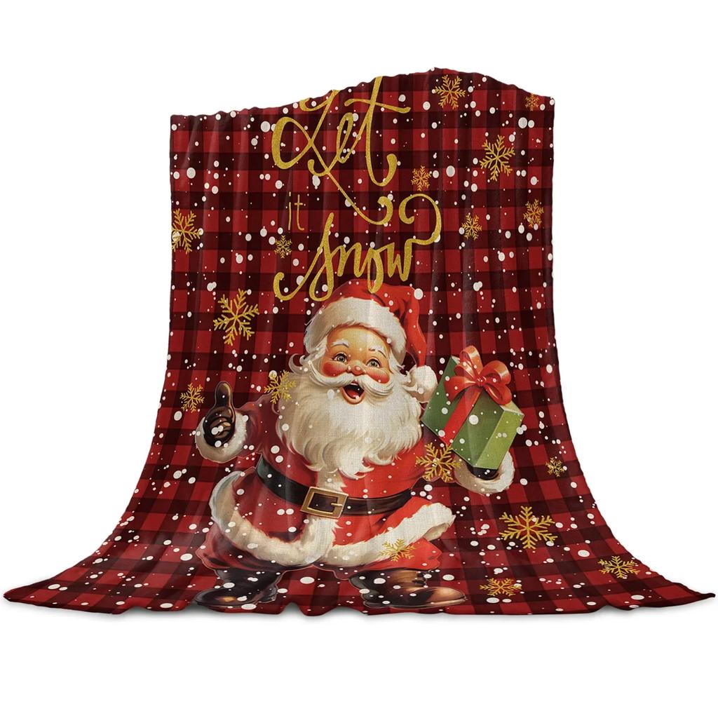 Christmas Pink Santa Claus Snowflakes Throw Blanket Christmas Blanket Soft Plush Warm Sofa Throw Blanket Holiday Gifts
