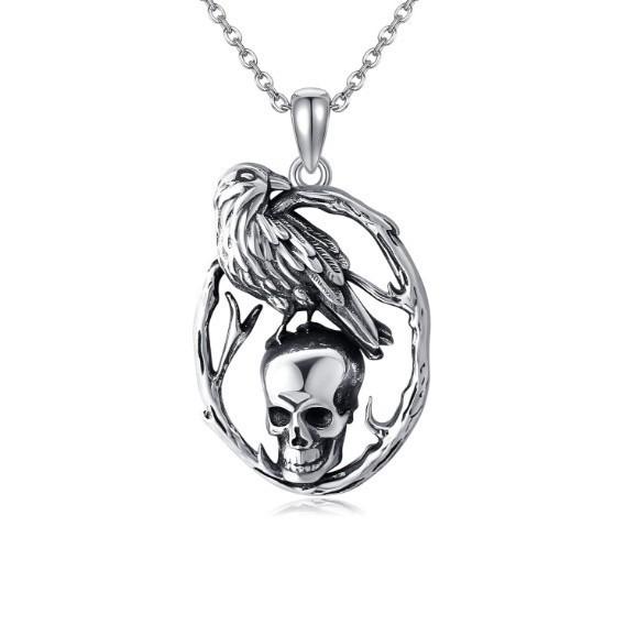 Skull Gothic Necklaces With Vintage Finish And Crow Shape Design For Halloween