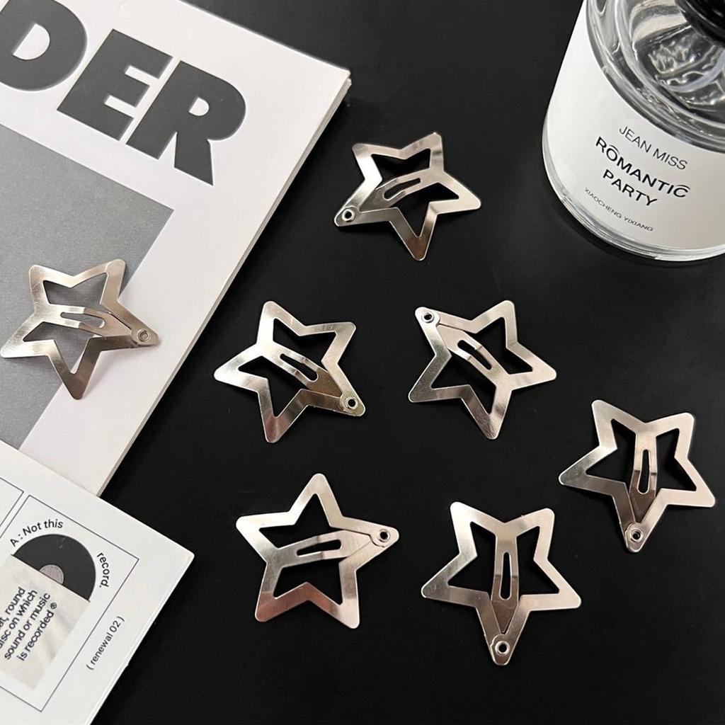 20 PCS 1.22 Inches Star Hair Clips Snap Star Hair Barrettes Cute Lovely Accessories, Non Slip Clips for Girls Women 2000s Y2K Silver Metal Hair Clips