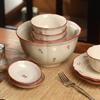 Retro Ceramic Tableware Set Household Underglaze Rice Bowl Color Plate Soup Bowl High Value Housewarming Tableware Bowl Plate