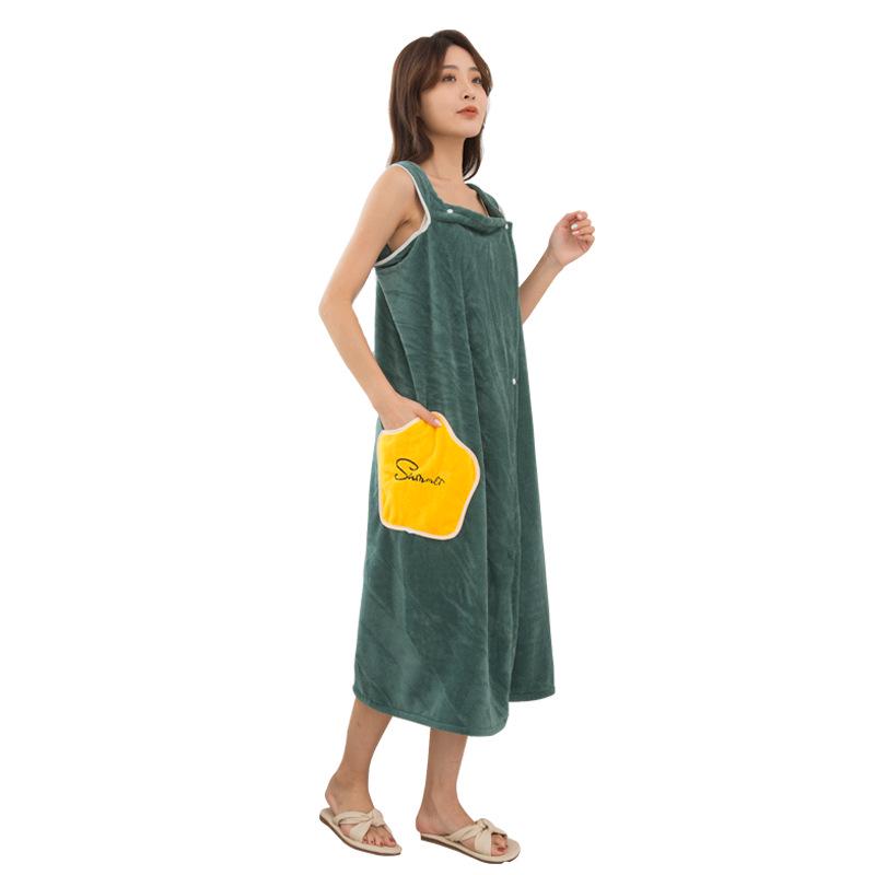 Star Bathrobe Coral Fleece Women's Wearable Towel – Thick, Absorbent, Versatile with Straps