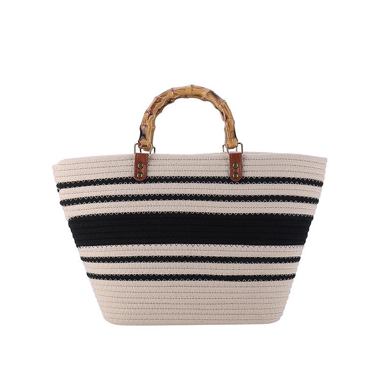 Temperament Popular Woven Women's Bags New Fashion Bags Splicing Shoulder Large Capacity Bamboo Handbag