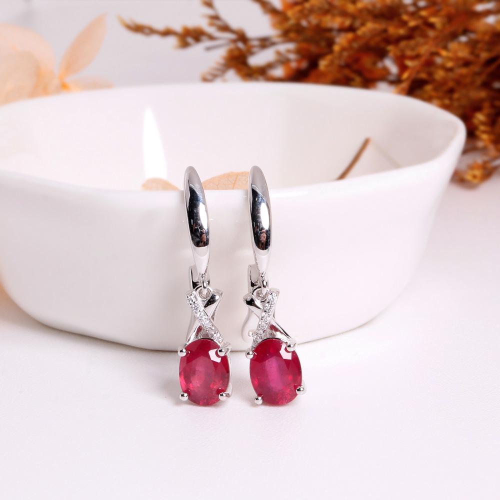 Edle und elegante Ohrringe aus Sterlingsilber mit echtem, natürlichem Rubin für Frauen, Verlobungs-, Jubiläums- und Bankettgeschenke