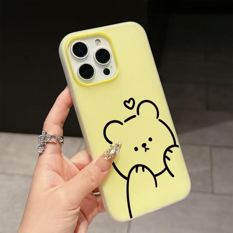 Cute Cartoon Lines Bear Phone Case For Xiaomi Mi 15T Pro Poco M6 X7 X6 X5 Pro 4G 5G 2 in 1 Candy Colors Protection Soft Cover