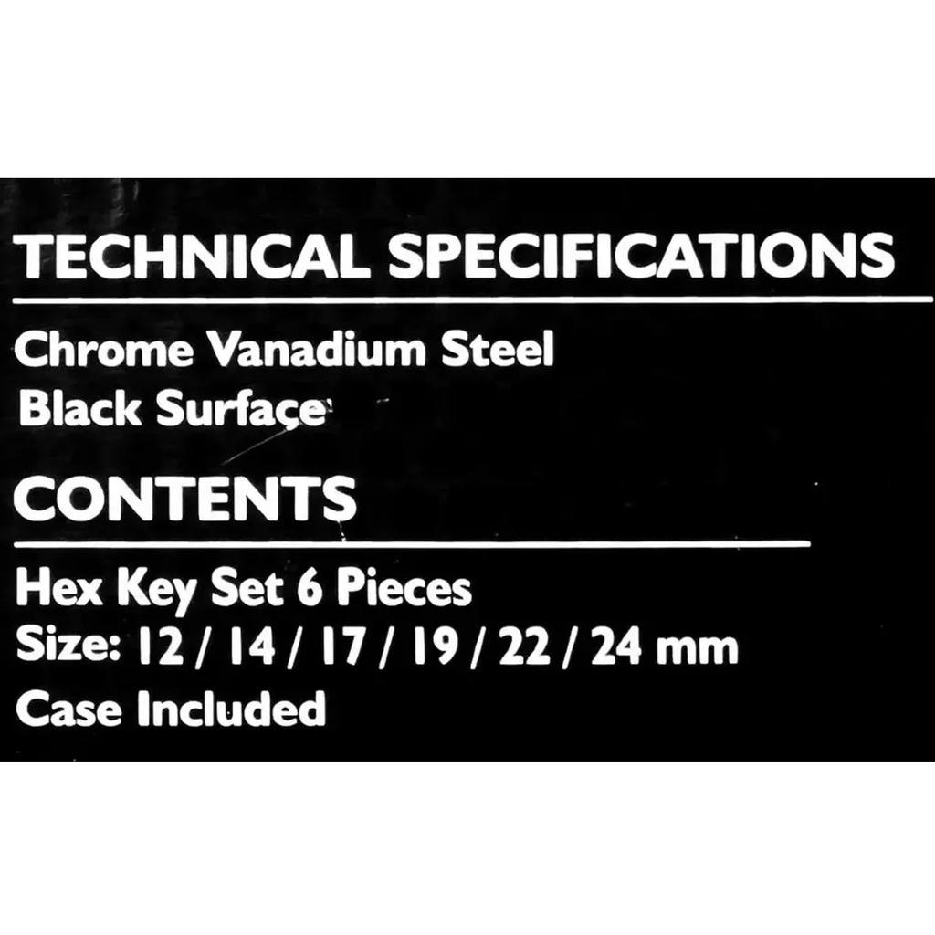 JCB Allen Key Set 6 Pieces On a Sheet 12-24mm Type L Cr-V HEX