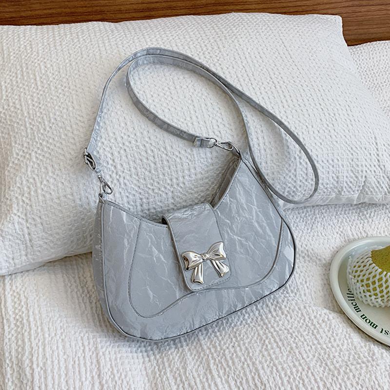 Stylish French Bow Aesthetic Underarm Bag In Black Silver Pink And White For Trendy Commuters