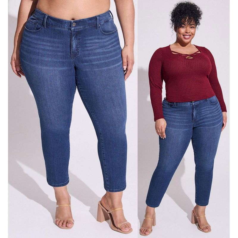 

100.10kg 40.00kg Chubby Girl Plus Size plus Size High Waist Elastic Slim Fit Slimming Dark Blue Skinny Jeans Denim S long trousers lack trousers ear 26