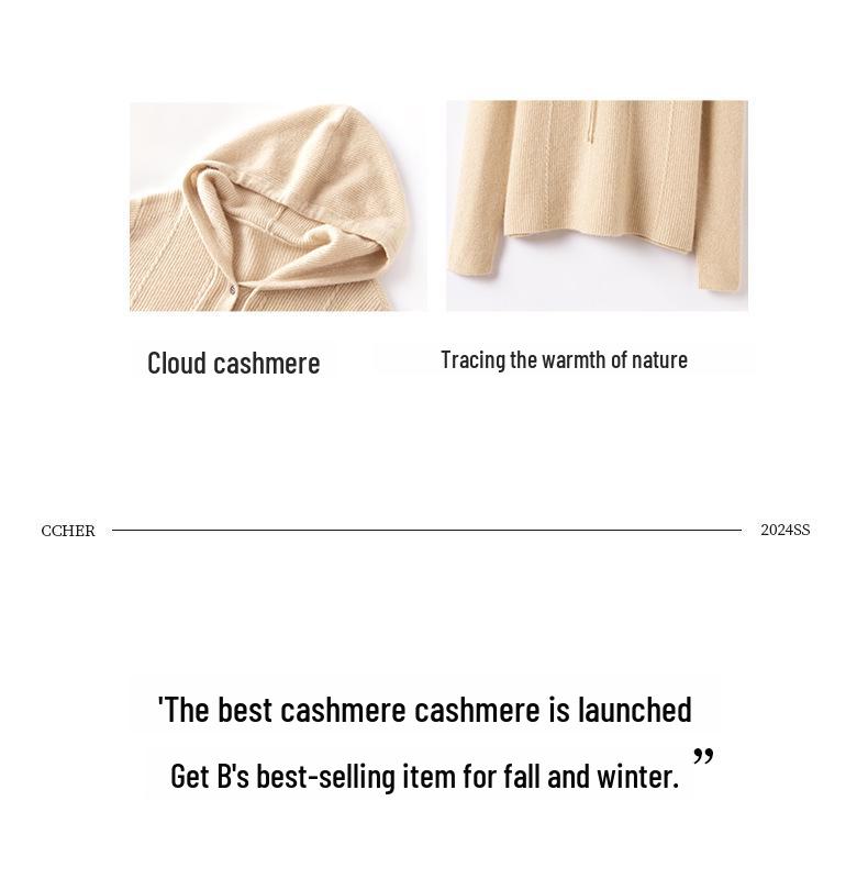2024 Women's Cashmere Hooded Pullover: Loose Fit, Solid Color, Korean Style Autumn/Winter Sweater