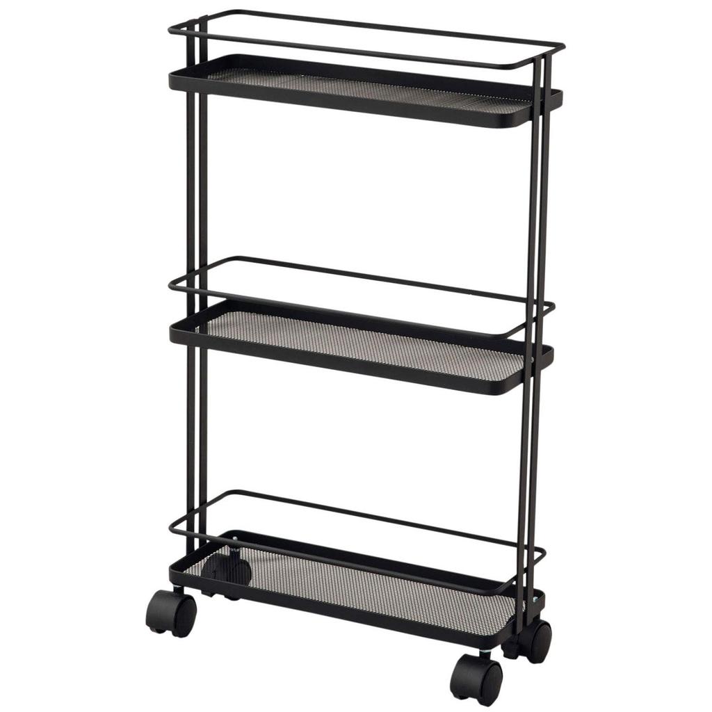 EMOOR Slim Kitchen Cart, 3-Tier with Casters, Rolling Cart, Kitchen Storage Cart, Side Cart, Mesh Rack, Black