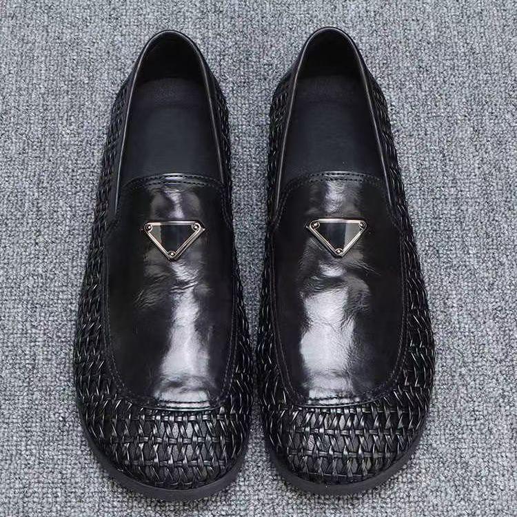 Light luxury men's shoes 2025 summer new hand-woven hollow breathable casual leather shoes men's one-pedal loafers