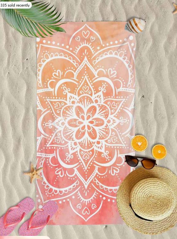 1Pc Summer Boho Towel Floral Mandala Pattern Symmetrical Design With Intricate Petals Folk Art Style Beach Towel 50X100cm &1pc
