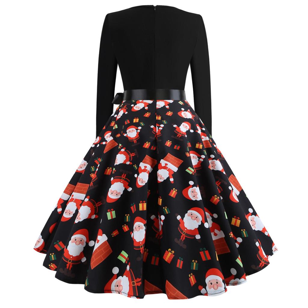 Retro Christmas Bestseller Long Sleeve Round Neck Dress