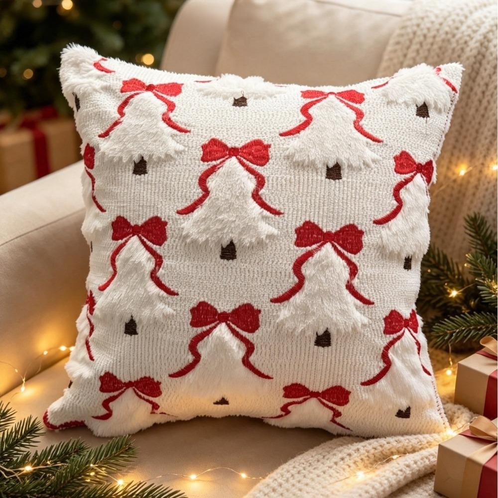 Soft Christmas Pillow Cover Santa Claus Bowknot Throw Cushion Case Square 45cm 17.72in Xmas Tree Pillowslip Home Decor