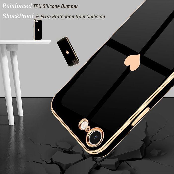 Coque pour iPhone 17e, Silicone Motif Cœur Anti-Rayure Slim Antichoc - Noir - 2 Verres Trempés