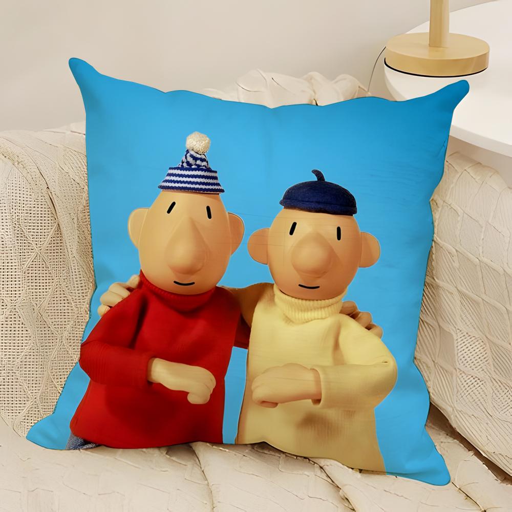 Klassische Reto Cartoon P-Pat & Mat 2 Kissenbezug Natürlicher Leinen Doppelseitiger Druck Sofa Heimdeko Kissenhülle