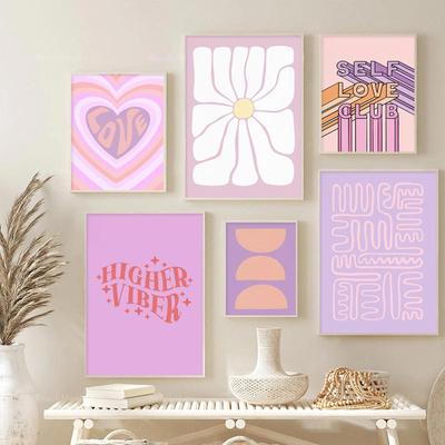 Danish Pastel Poster Pink Love Heart Prints Aesthetic Abstract Canvas Painting Wall Art Pictures Nordic Living Room Home Decor