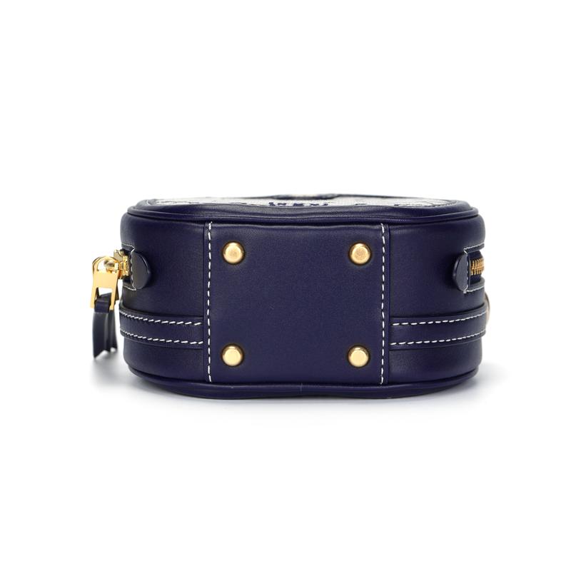 TORY BURCH Tang Liboqi T Monogram presbyopia printed compact jacquard leather round cake bag crossbody bag mini women's navy blue 88027-405