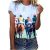 Hesteveddeløp Grafisk 3D-trykt O-hals Kortermet T-skjorte Harajuku Pullover Klær Dame T-skjorter