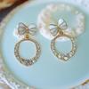 Elegant Rhinestone Bow Earrings for Women - Hollow, Round Design