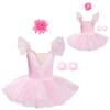 Girls Ballet Princess Dress Sleeveless Flutter Shoulder Embroidery Sequin Pearls Tutu Outfit Set