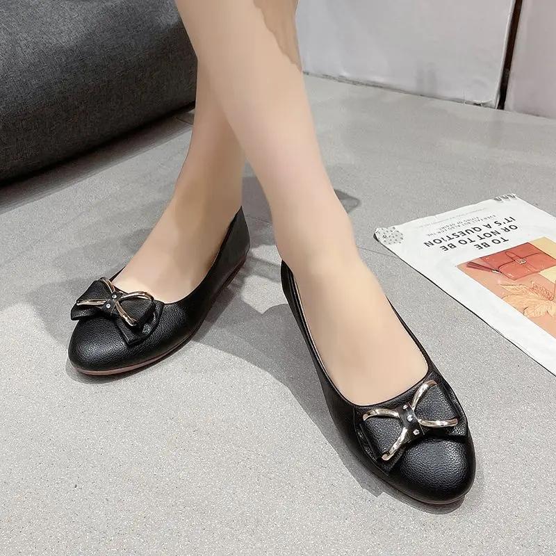 Fashion Round Toe Diamond Women's Flat Shoes Rhinestone with Bow Ladies Footwear Crystals Elegant and Fashionable Dress Low Price Chic