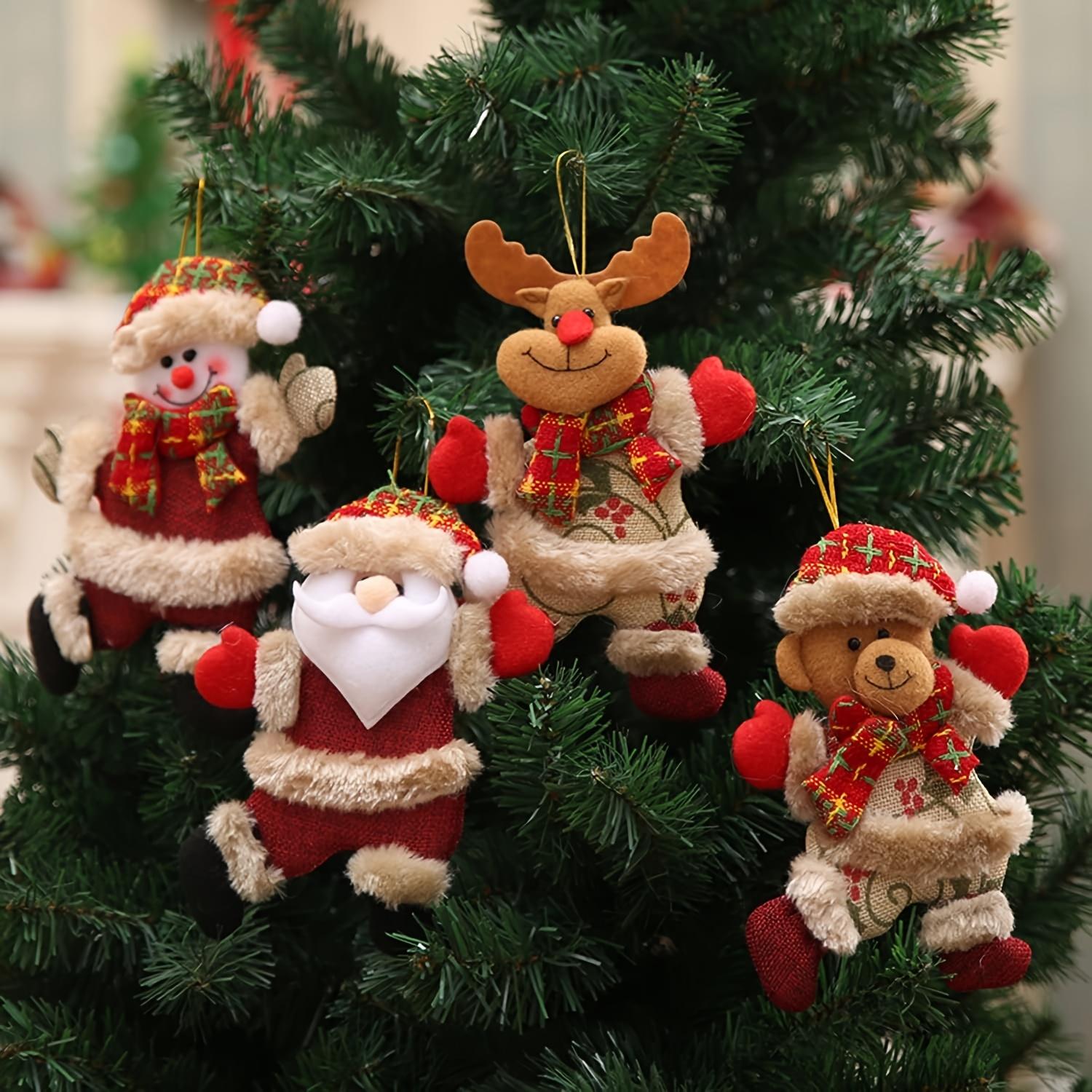 

4pcs Christmas Tree Ornament Set Santa, Snowman, Reindeer, Bear Designs Festive Hanging Decorations for Holiday Party,Polyester,Holiday Pendant Decor 4pcs