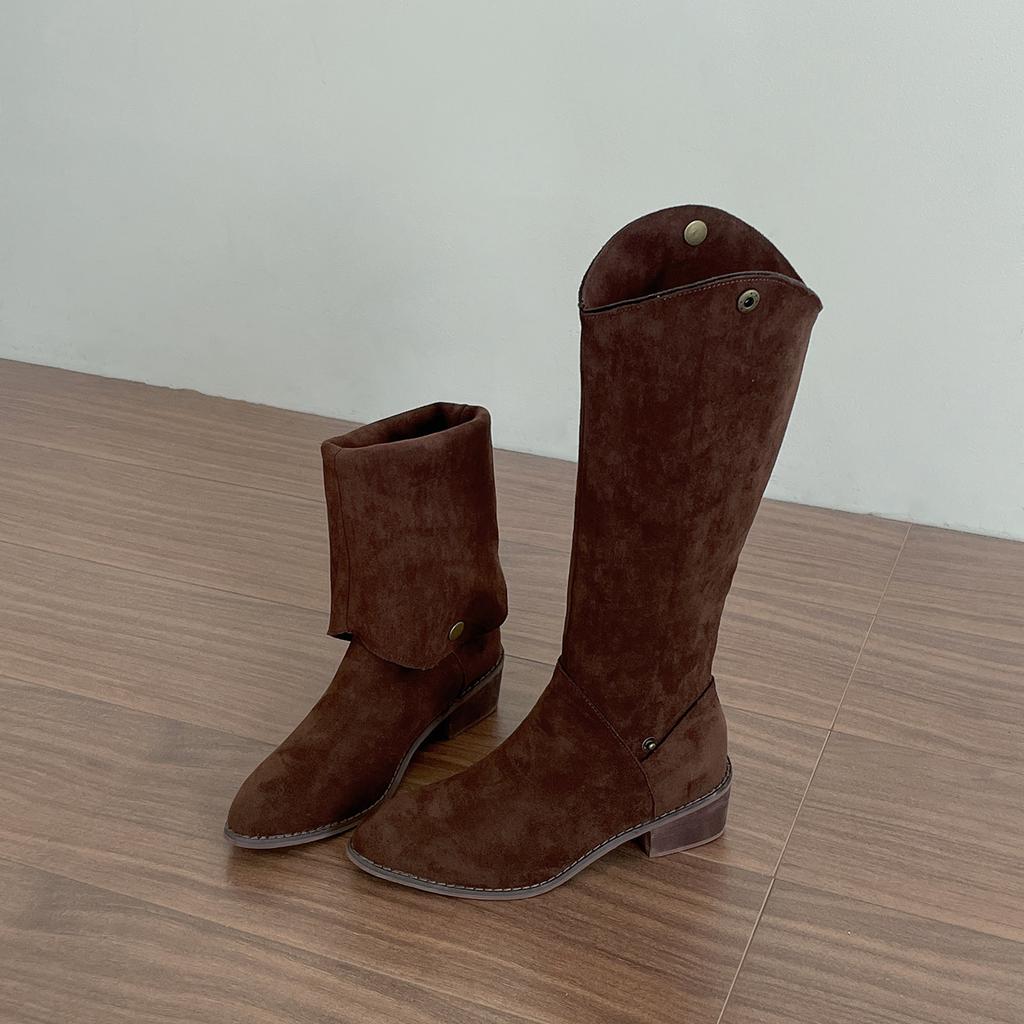 Brown retro pointed thick heel boots women's boots 2025 new autumn thin Maillard western cowboy boots