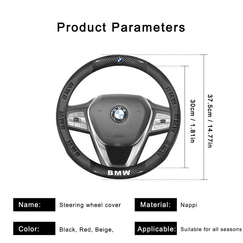 For BMW M X3 X5 X6 G20 G30 E39 E46 E90 E92 F10 Carbon Fiber Leather Steering Wheel Protector38cm Car Cover Styling Accessories