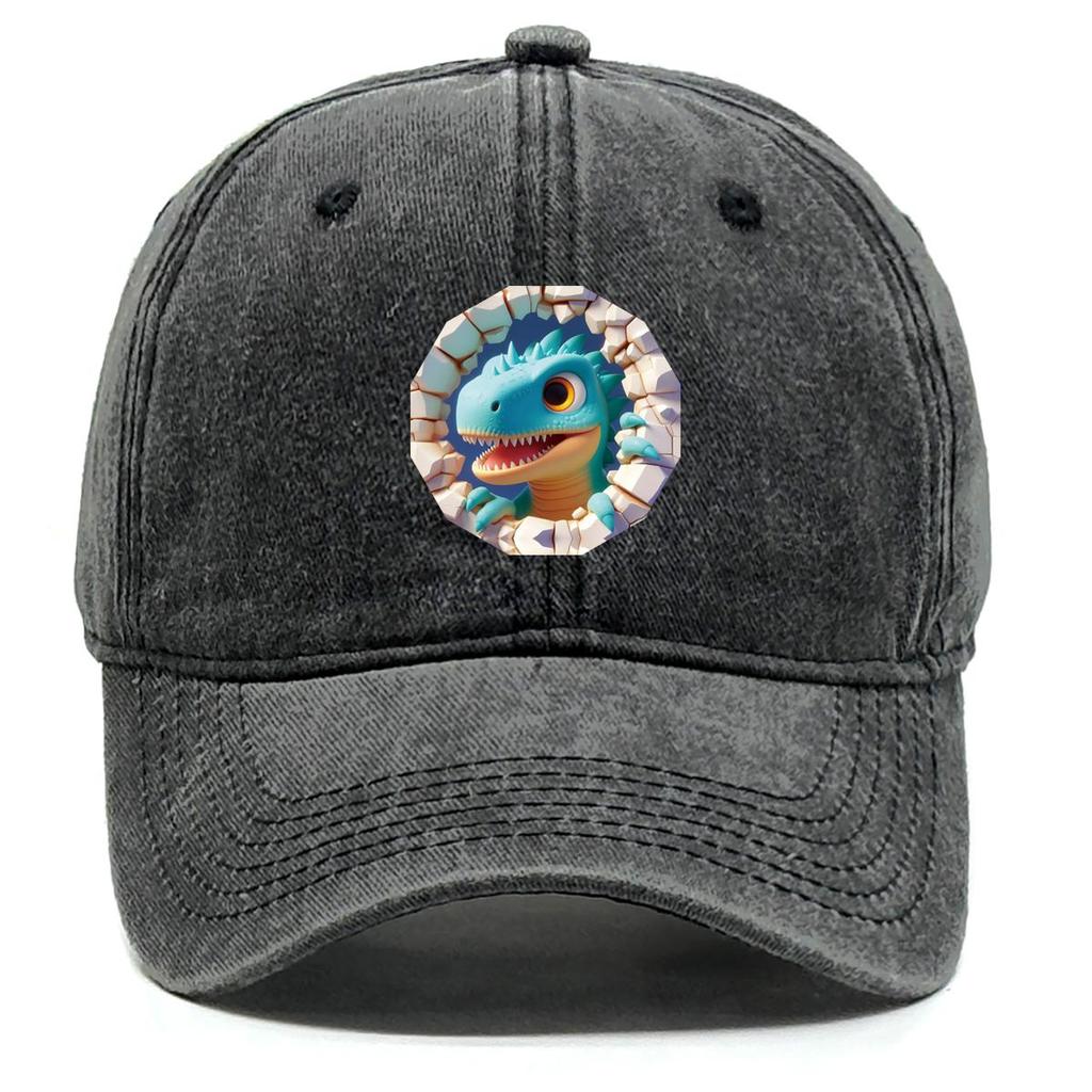 Cartoon Dinosaur Print Snapback Sun Hat, Animal Dad Hat Cozy Sun Protective Slouchy Vintage-Inspired Adjustable Baseball Cap