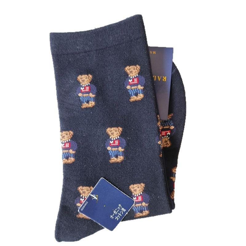 Trendy Little Bear Mid-Calf Women's Cotton Socks for Spring and Autumn