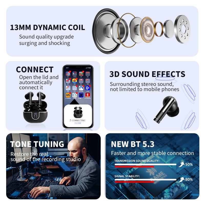 TWS Earphones Digital Display In-Ear JL Chipset HIFI Stereo Noise Cancelling for Sports