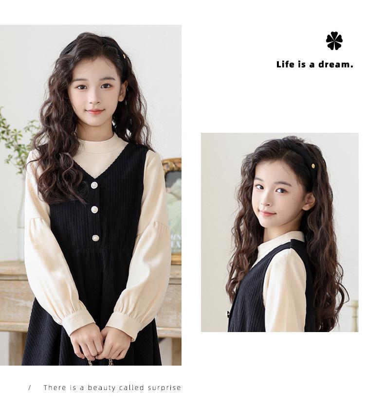 CUHK Mädchen Faux Zweiteiler Langarm Prinzessinnenkleid - Modischer Herbst/Winter Stil