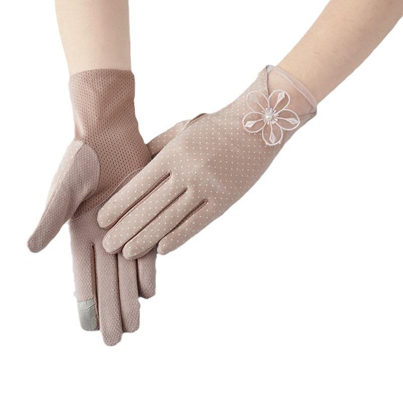 Gants Fins d'Été Antidérapants à Écran Tactile pour Femmes Courts en Coton Pur UV Élastiques Protection Solaire