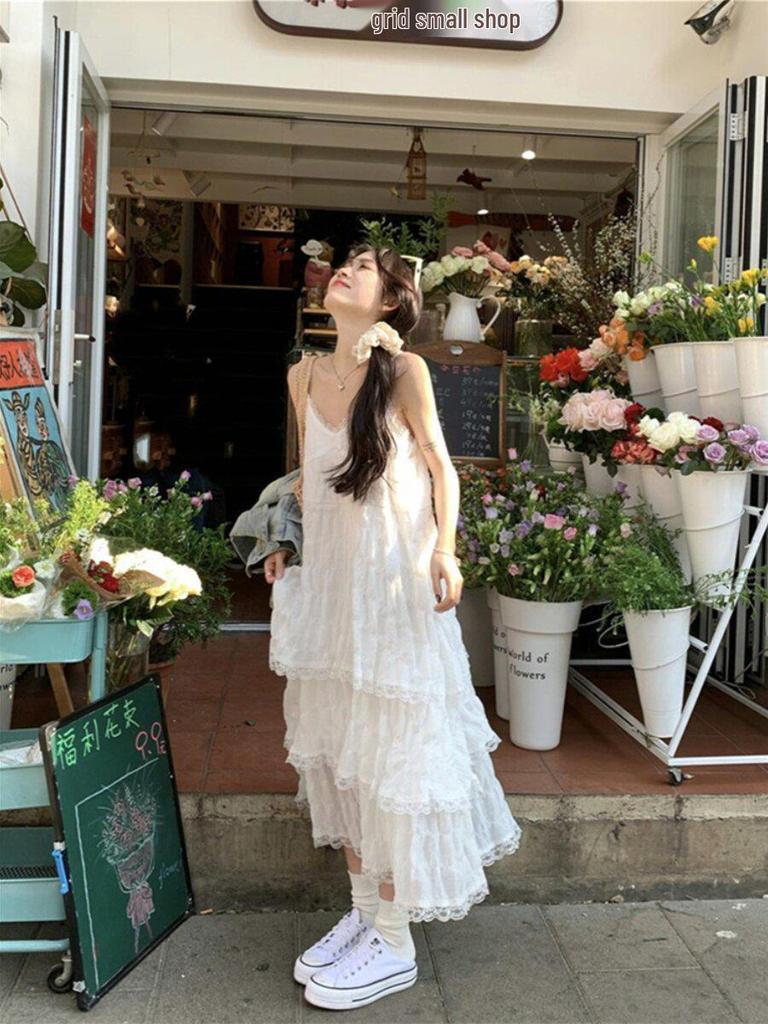 High-End French White Spaghetti Strap Dress - Summer 2026 Beach Vacation Style for Girls & Women