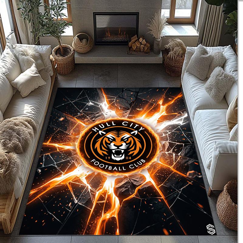 Tappeto in Velluto di Cristallo con Stampa Calcio Hull City, Comodo Assorbente d'Acqua Antiscivolo Tappeto per Pavimento Interno
